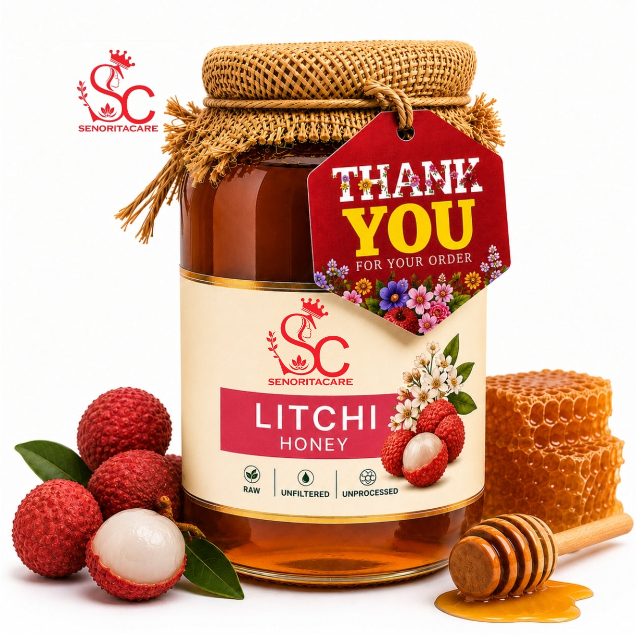 Senoritacare Litchi Honey 1 kg Jar – Pure Immunity Support Honey for Women's Wellness