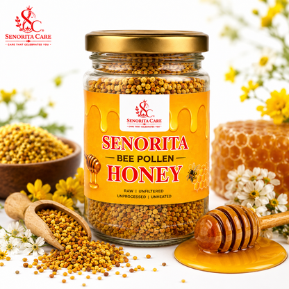 Senorita Bee Pollen Honey | Raw Natural Honey with Bee Pollen | Energy, Immunity & Wellness Support | Unprocessed Premium Honey | Pack Size 250gm