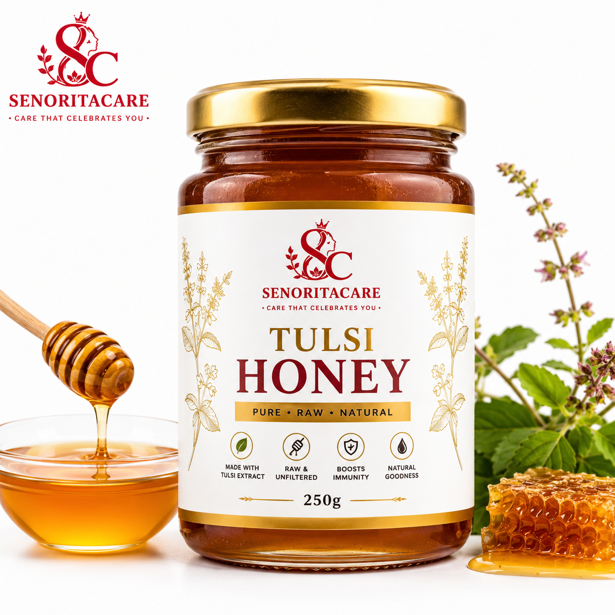 Senoritacare Tulsi Honey 250g – Ayurvedic Holy Basil Honey for Immunity & Cough Relief