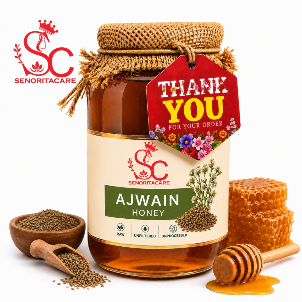 Senorita Natural Carom Honey 1kg – Raw Ajwain Infused Honey by Senoritacare