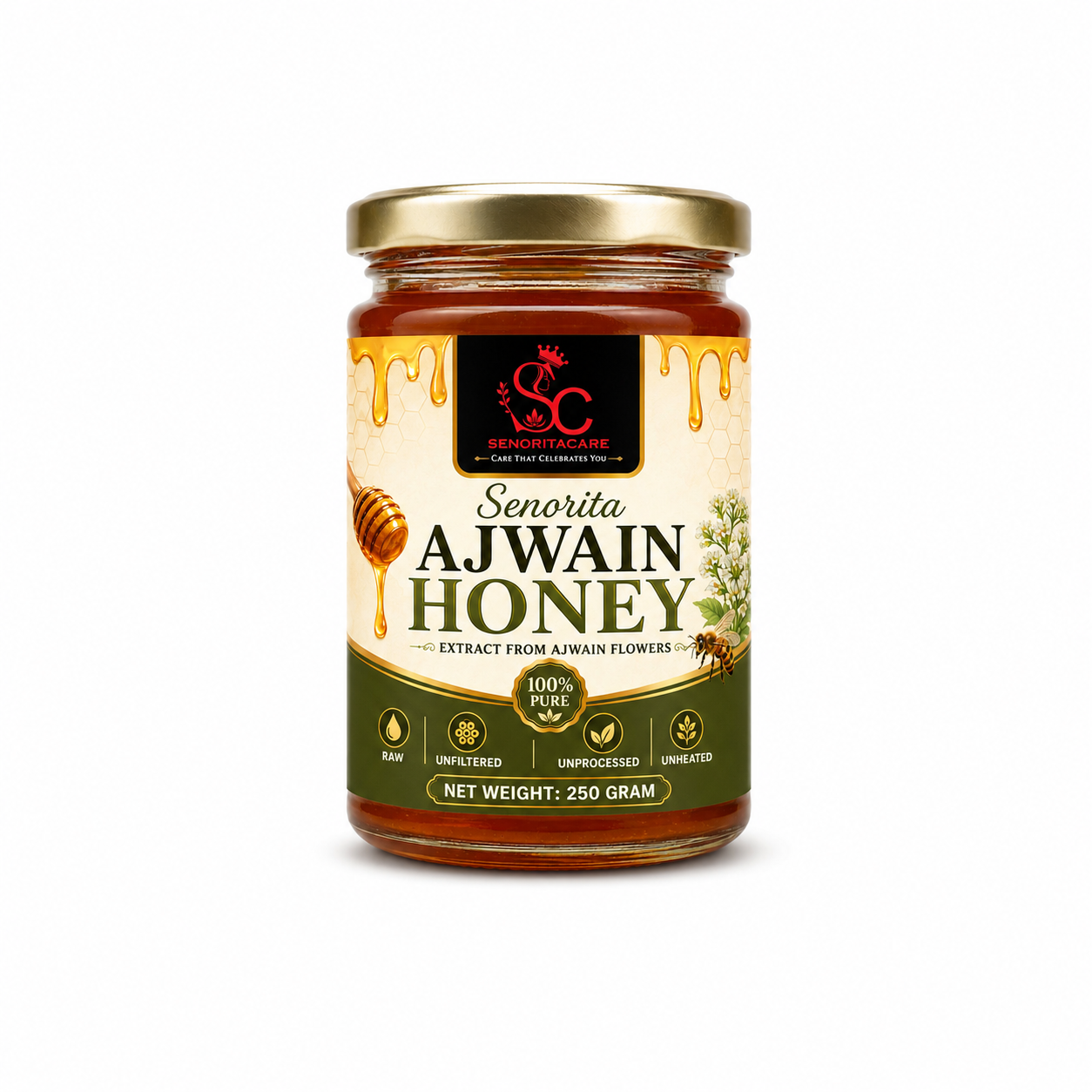 Senorita Ajwain Honey 250g – Pure Natural Carom Seed Infused Honey by Senoritacare