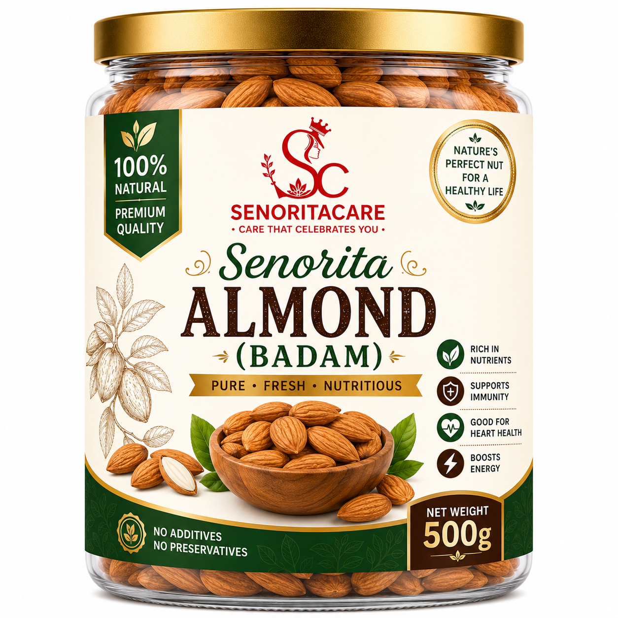 Senorita Almond (Badam) 500g premium natural almonds fresh crunchy dry fruits by SenoritaCare