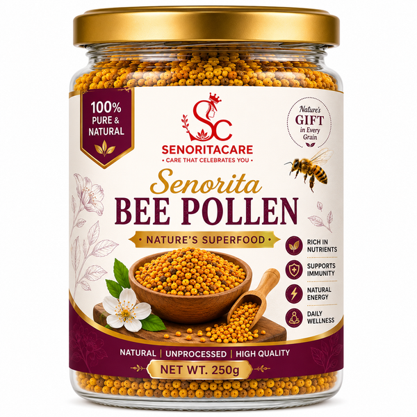 A 250g glass jar of Senorita Bee Pollen by Senorita Care
