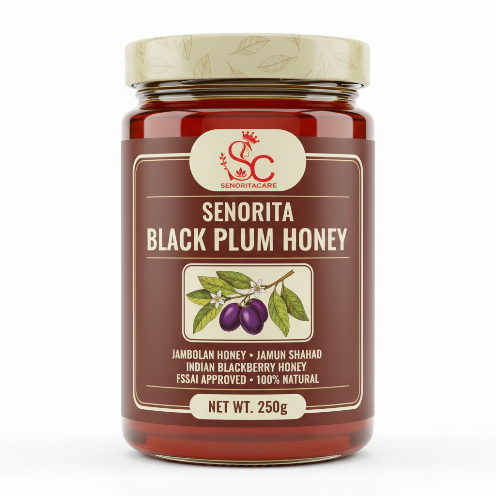 Senorita Black Plum Flower Honey 250g pure Jamun honey earthy brown cream label FSSAI approved by SenoritaCare