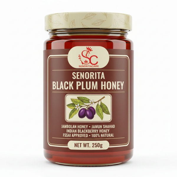 Senorita Black Plum Flower Honey 250g pure Jamun honey earthy brown cream label FSSAI approved by SenoritaCare