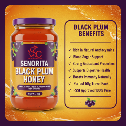 Senorita Black Plum Flower Honey 50g Jamun honey anthocyanin benefits infographic by SenoritaCare