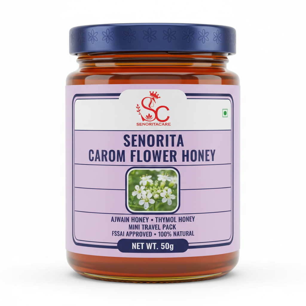 Senorita Carom Flower Honey 50g pure Ajwain honey mini travel pack FSSAI approved by SenoritaCare