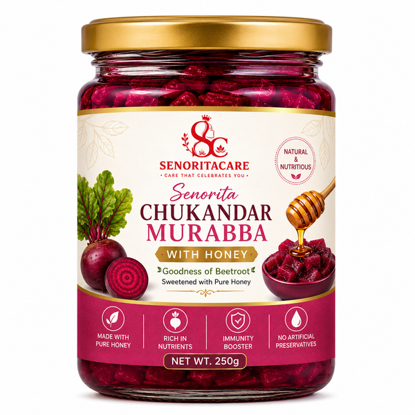 A jar of Senoritacare Chukandar Murabba (beetroot honey spread) by senoritacare