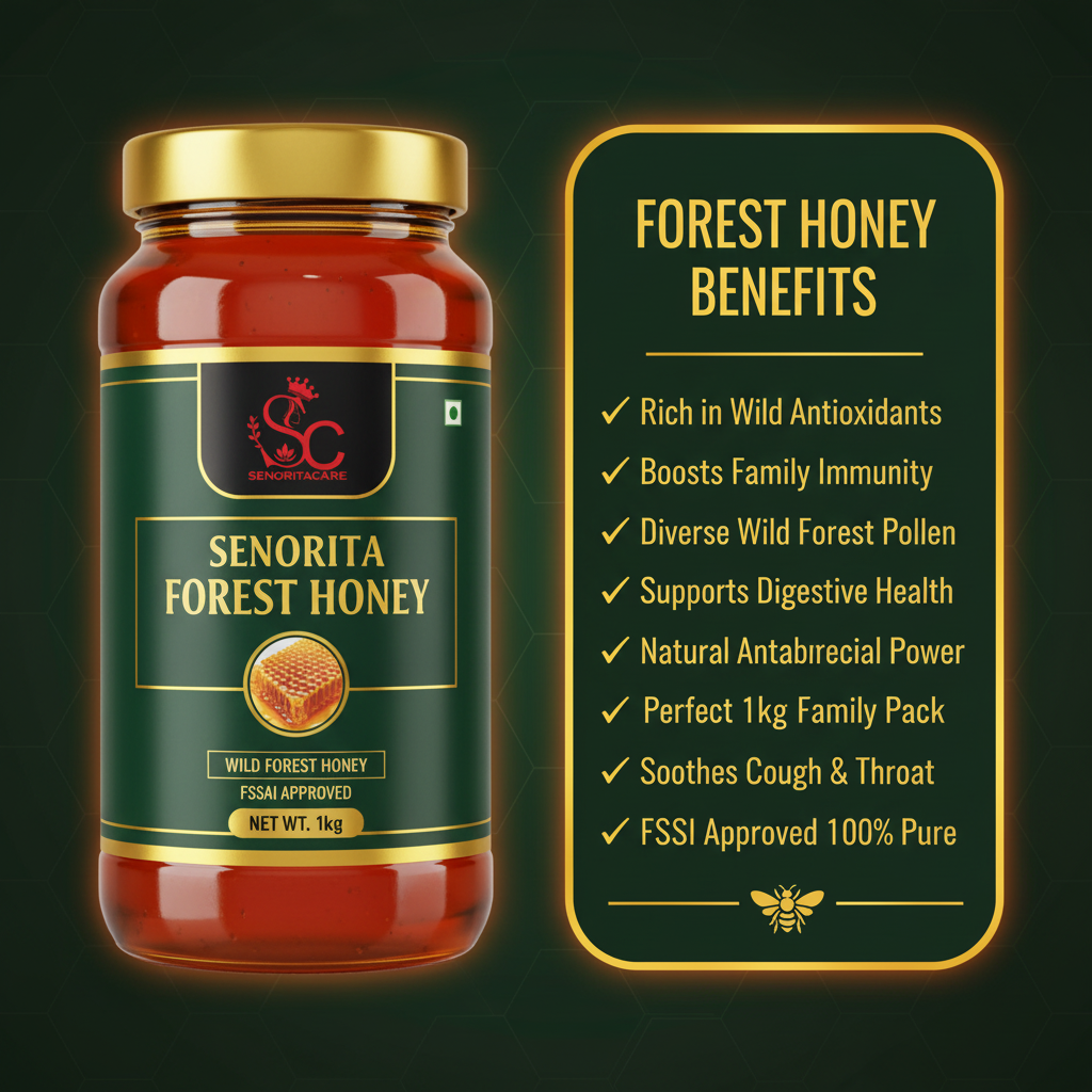 Senorita Forest Honey 1kg health benefits antioxidants immunity infographic by SenoritaCare