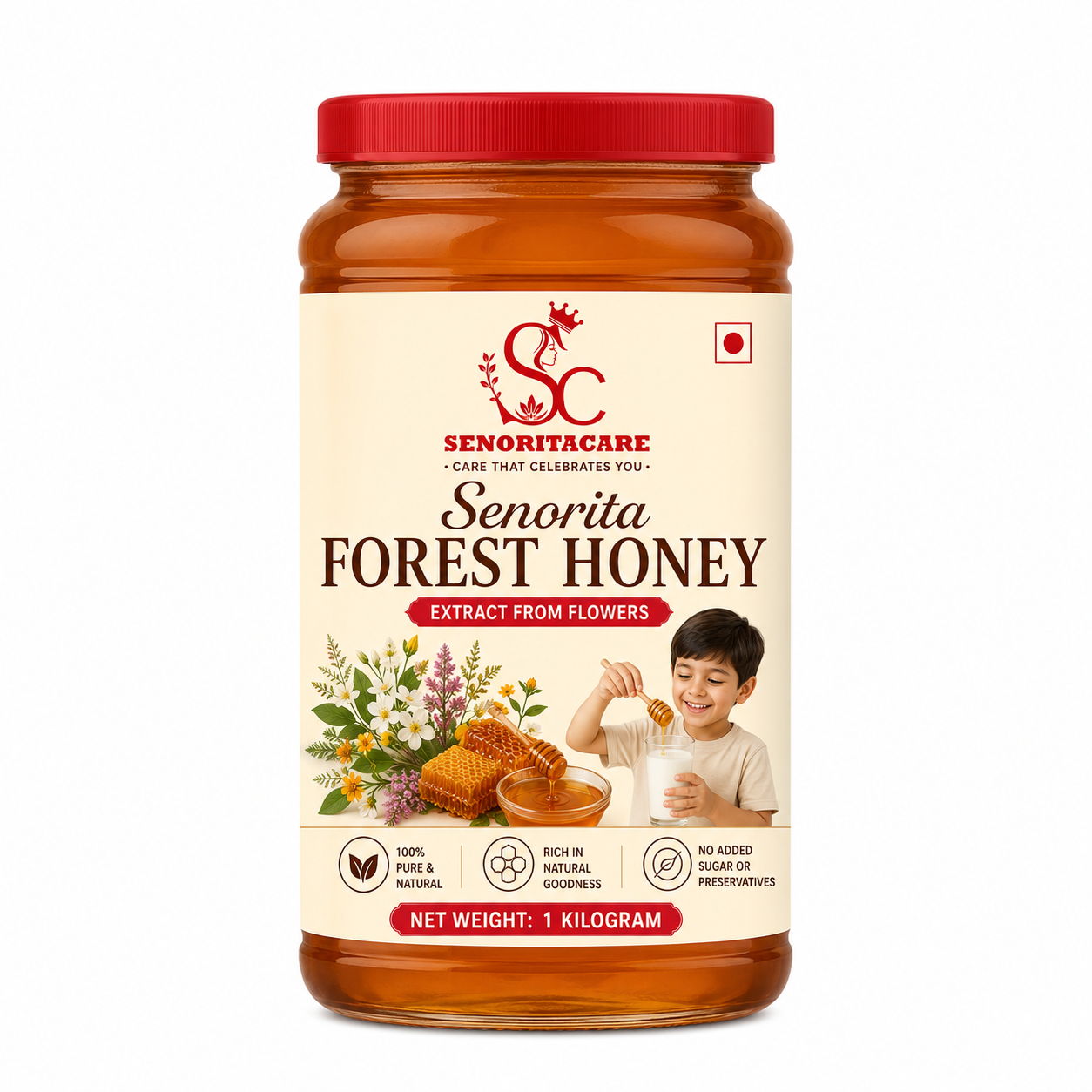 Senorita Pure Forest Honey 1kg Glass Jar – Unprocessed Wild Honey by Senoritacare