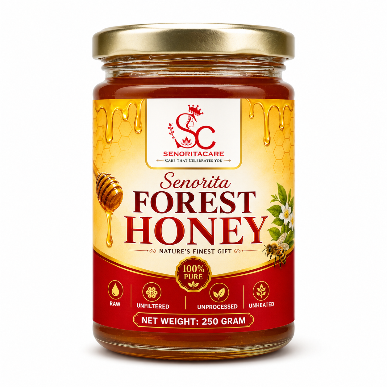 Senorita Forest Honey 250g Glass Jar – Pure Wild Raw Honey by Senoritacare