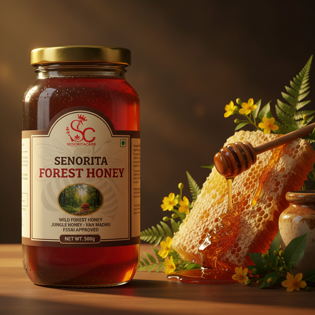 Senorita Forest Honey 500g lifestyle wild honeycomb and forest flowers by SenoritaCare