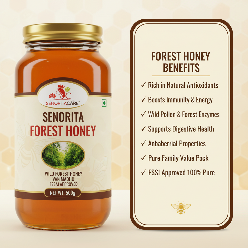 Senorita Forest Honey 500g health benefits antioxidants immunity infographic by SenoritaCare