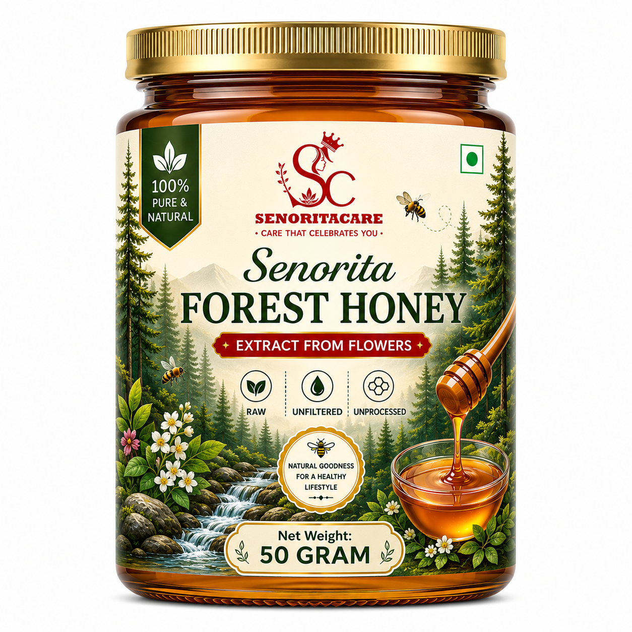 Natural Wild Forest Honey 50g Glass Jar – Raw Antioxidant Honey by Senoritacare
