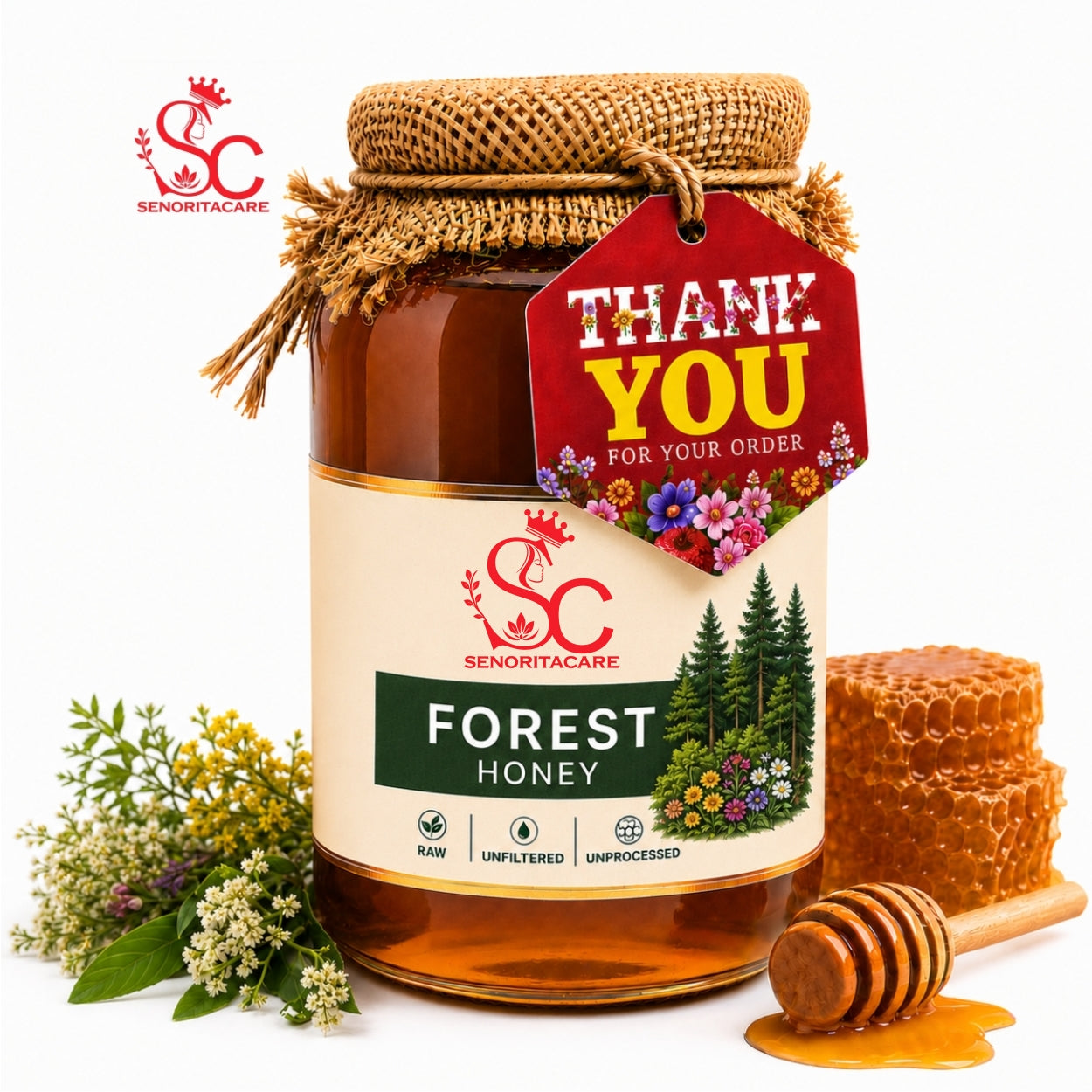 Senoritacare Forest Honey 1kg Glass Jar – Bulk Natural Energy & Daily Wellness Honey