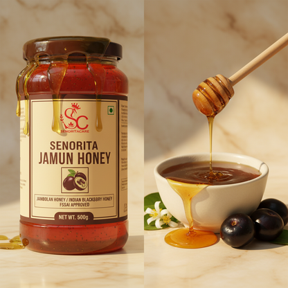 Senorita Jamun Honey 500g Jamun honey Ayurvedic wellness usage ivory ceramic by SenoritaCare