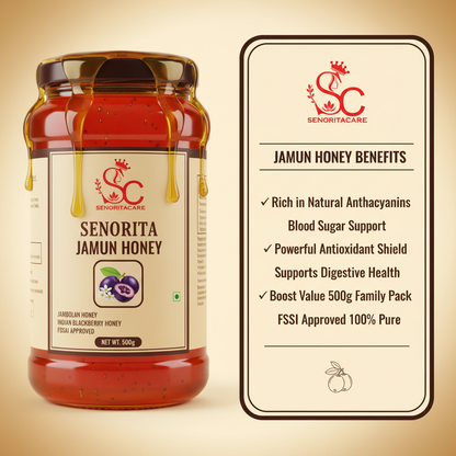 Senorita Jamun Honey 500g anthocyanin blood sugar benefits infographic by SenoritaCare