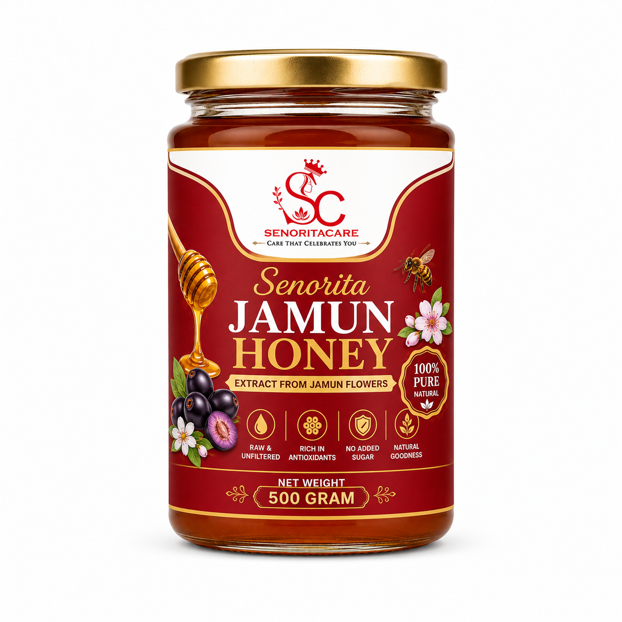 Senorita Natural Black Plum Honey 500g – Pure Jamun Infused Honey by Senoritacare