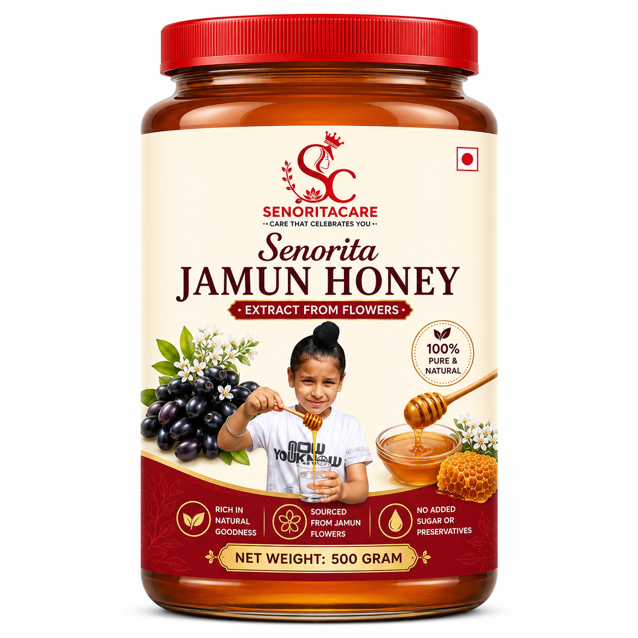 Senorita Jamun Honey 500g family value pack made from Jamun nectar blossoms by SenoritaCare on a white background