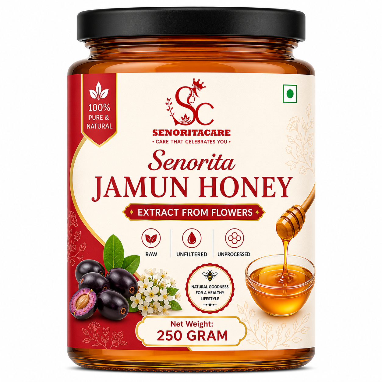 Senorita Jamun Honey 250g glass jar – Pure Natural Black Plum Honey by Senoritacare