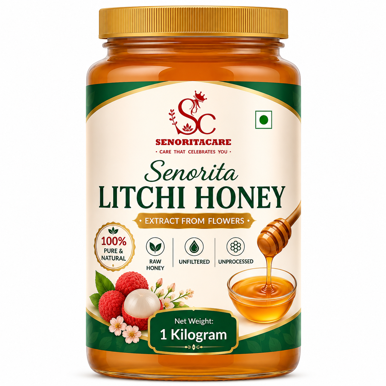 Natural Litchi Flower Honey 1 kg  – Unprocessed Pure Honey by Senoritacare