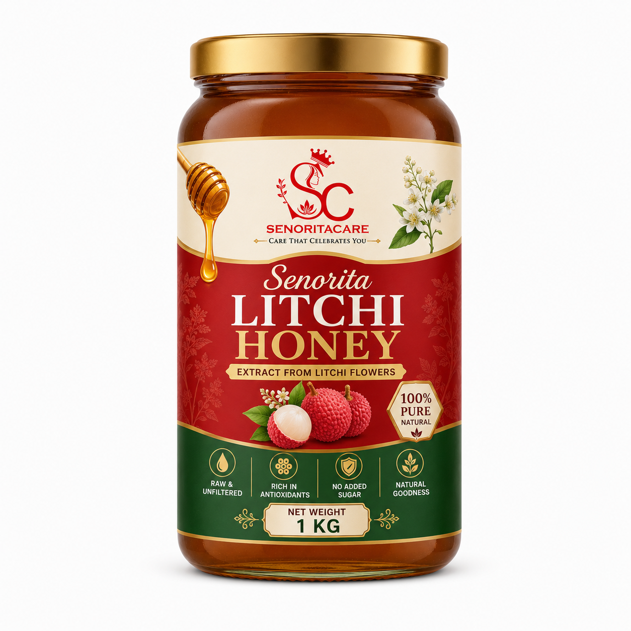 Senorita Litchi Honey 1 kg Jar – Premium Floral Honey for Daily Wellness by Senoritacare