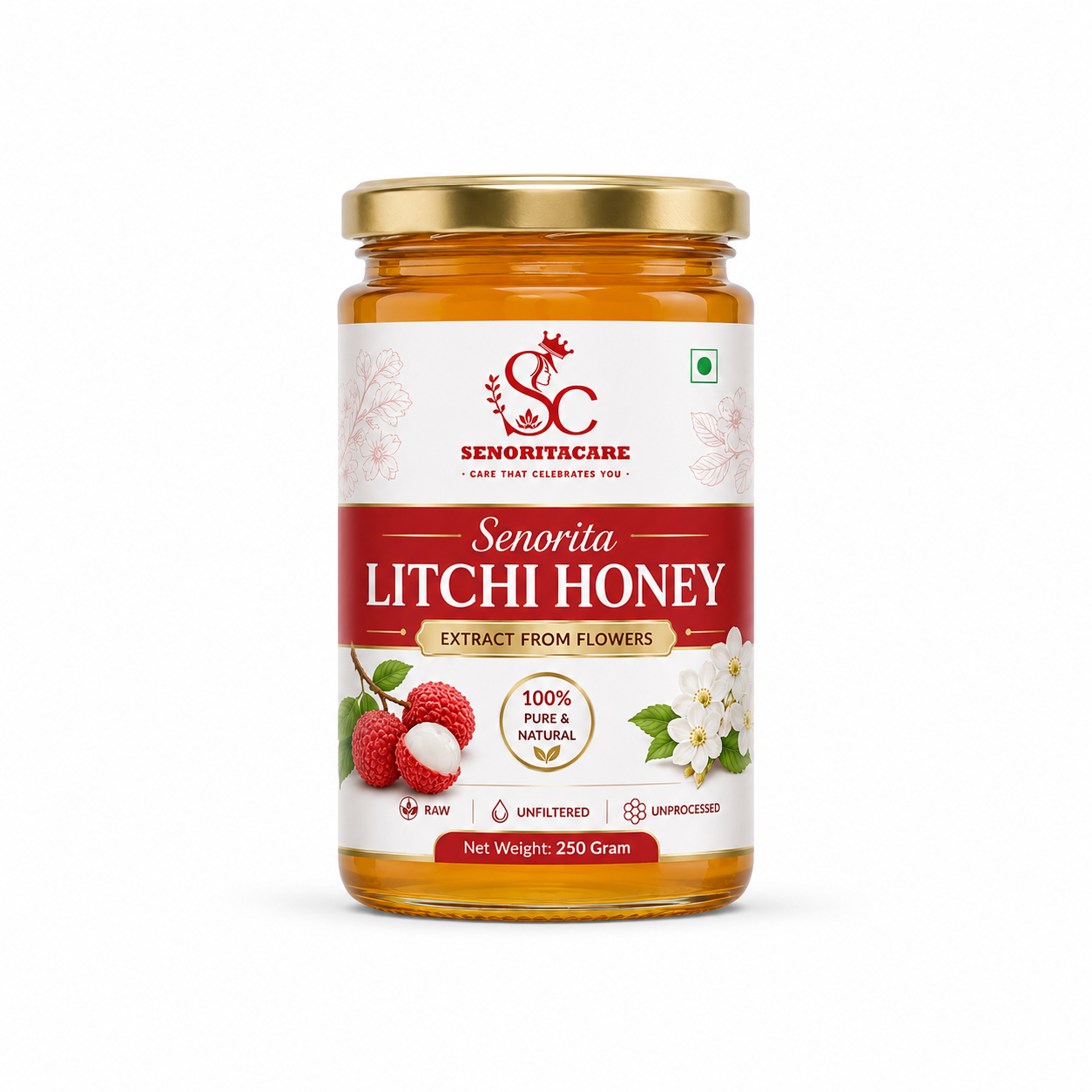 Senorita Pure Litchi Flower Honey 250g Glass Jar – Raw Natural Honey by Senoritacare