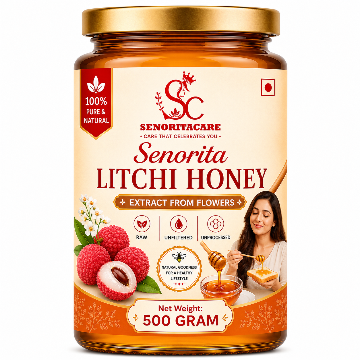 Senorita Litchi Honey 500g Glass Jar – Natural Floral Honey for Daily Wellness – Senoritacare
