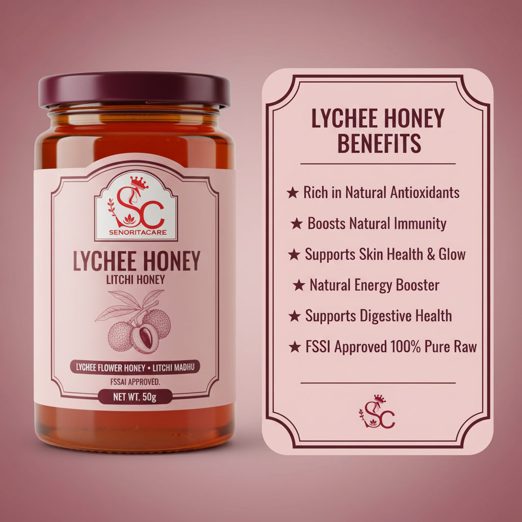 Senorita Lychee Flower Honey 50g antioxidant skin immunity benefits infographic by SenoritaCare