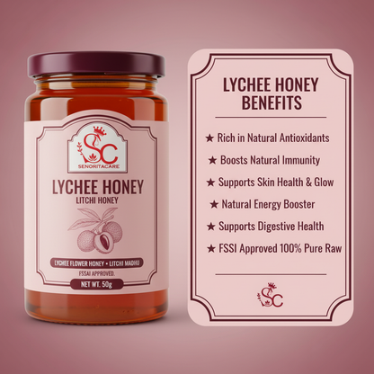 Senorita Lychee Flower Honey 50g antioxidant skin immunity benefits infographic by SenoritaCare