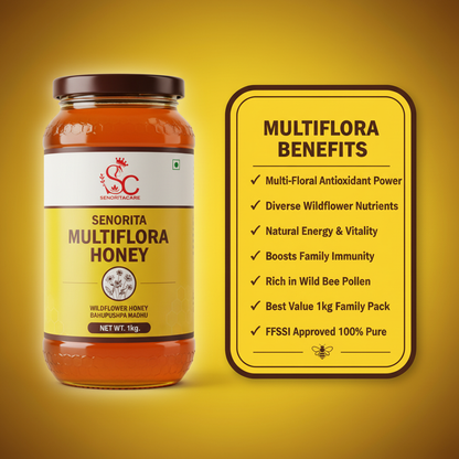 Senorita Multiflora Honey 1kg health benefits antioxidants immunity infographic by SenoritaCare