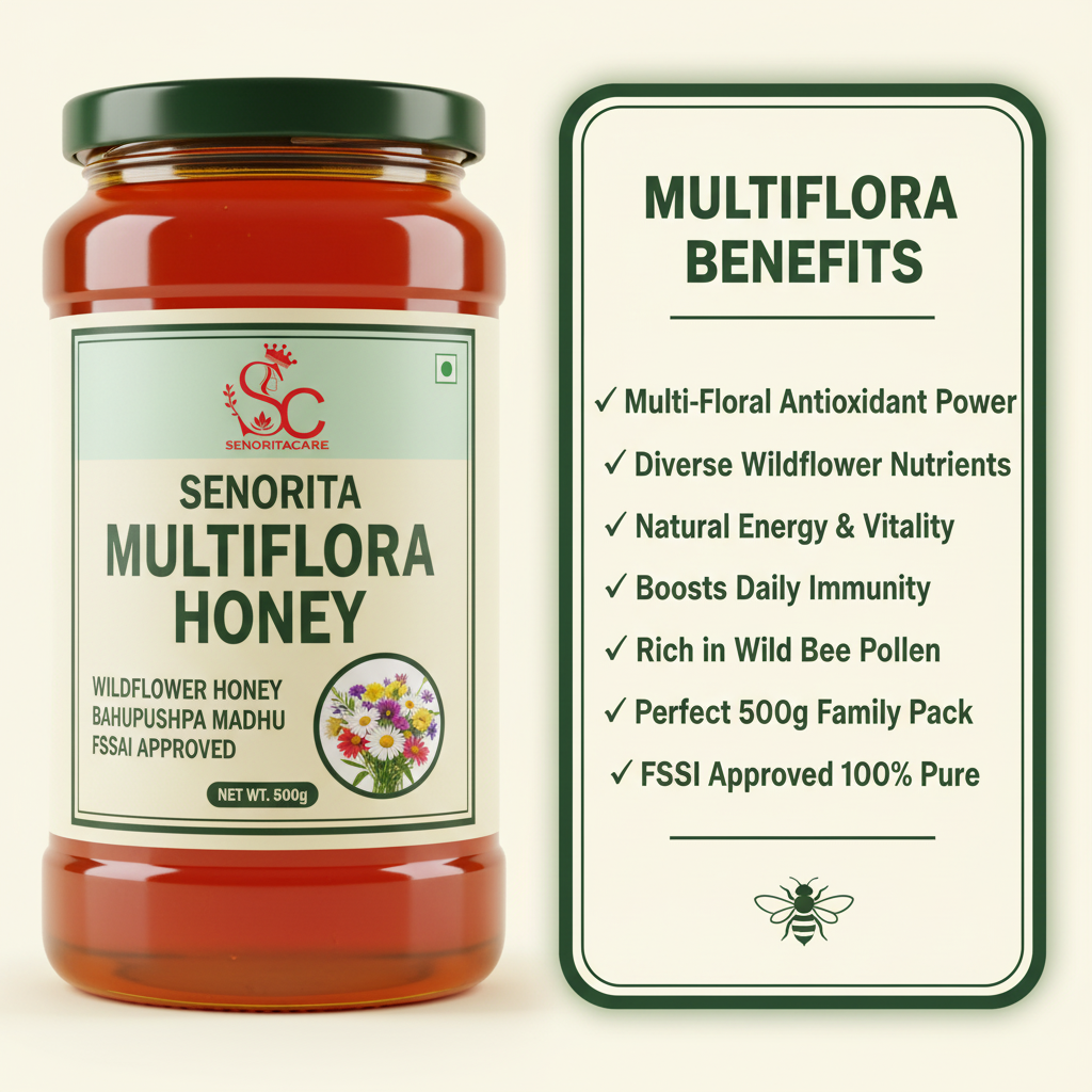 Senorita Multiflora Honey 500g health benefits antioxidants infographic by SenoritaCare