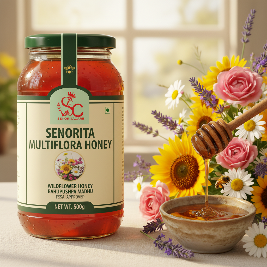 Senorita Multiflora Honey 500g lifestyle wildflowers meadow honey by SenoritaCare