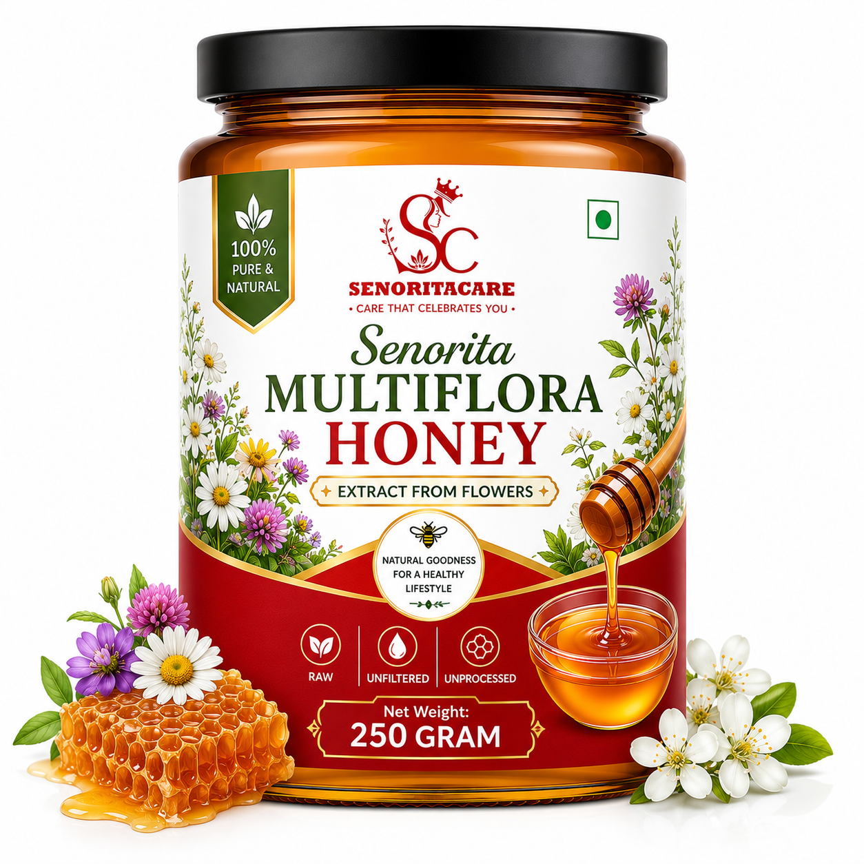 Pure Multiflora Honey 250g  Raw Natural Honey by Senoritacare