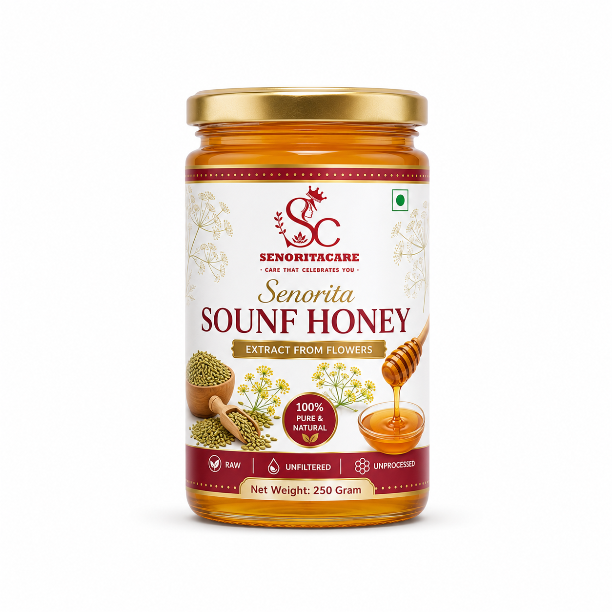 Senorita Sounf Honey 250g Glass Jar – Stamina & Wellness Honey – Senoritacare