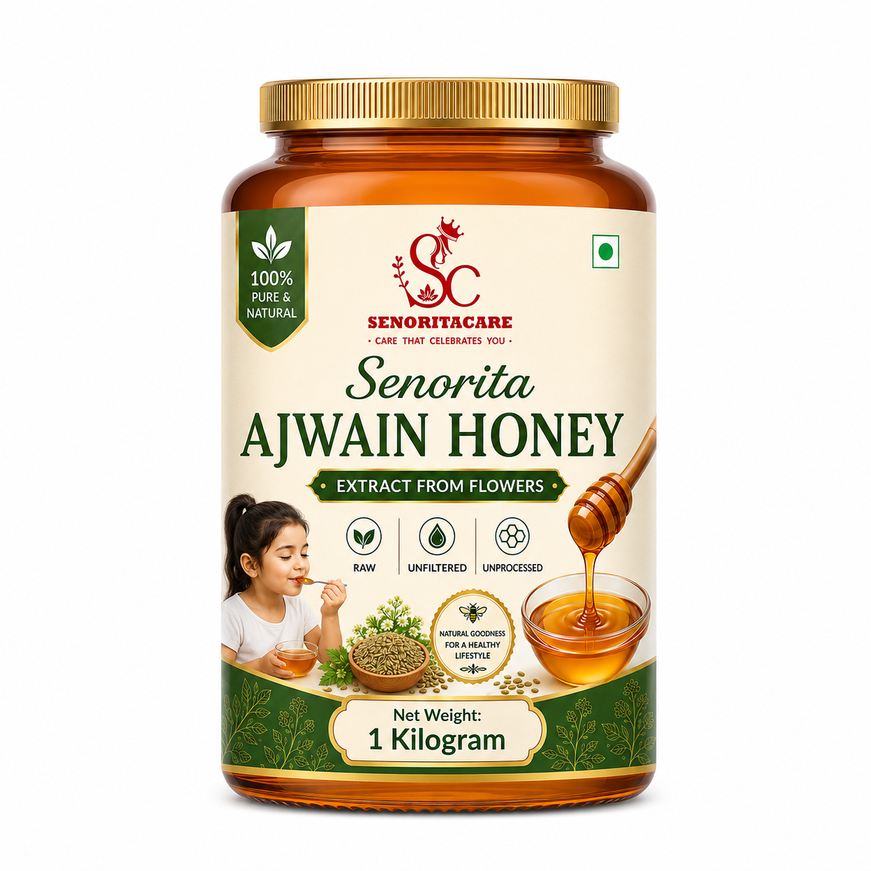 Senorita Ajwain Honey 1kg – Pure Natural Carom Seed Infused Honey by Senoritacare