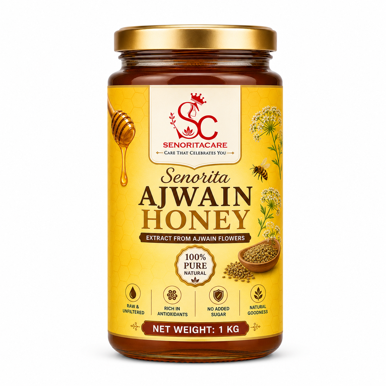Senoritacare Ajwain Honey 1kg – Bulk Digestive Support & Daily Wellness Honey