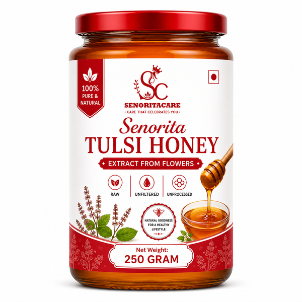 Senoritacare Pure Tulsi Flower Honey 250g Glass Jar – Raw Ayurvedic Honey for Immunity & Wellness
