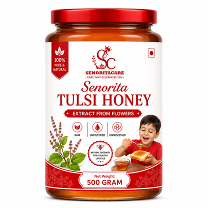Pure Tulsi Flower Honey 500g Glass Jar – Raw Ayurvedic Honey by Senoritacare