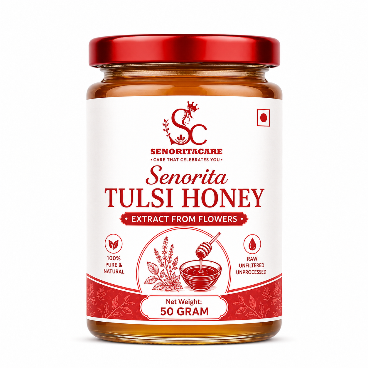 Senoritacare Tulsi Honey 50g Glass Jar – Daily Wellness & Natural Energy Honey