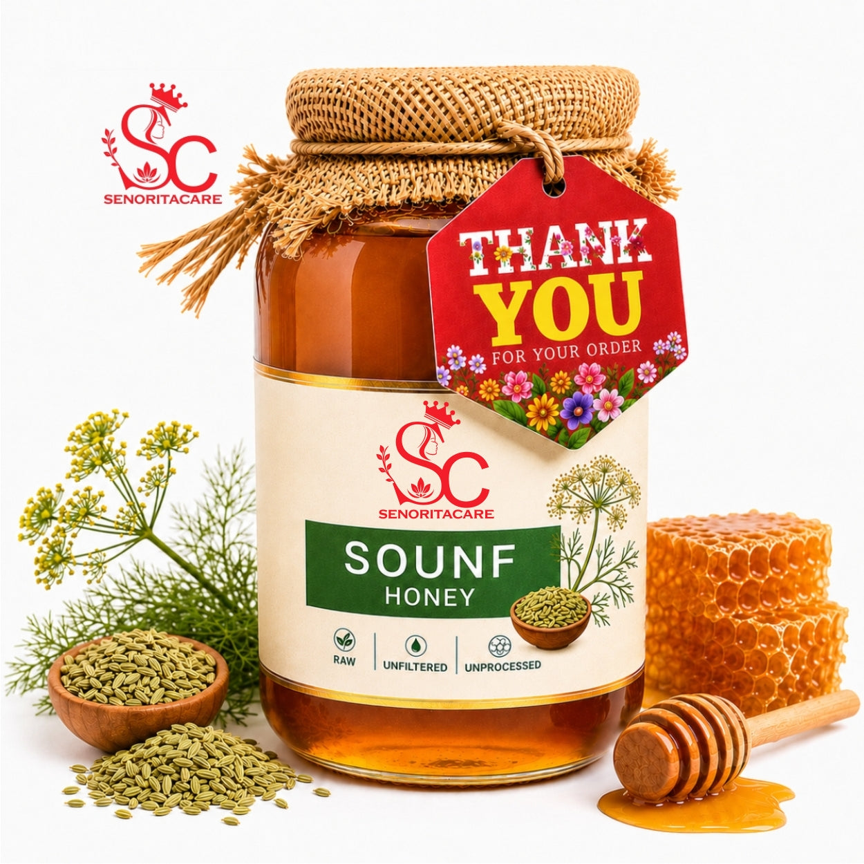 Senorita Sounf Honey 500g Glass Jar – Pure Natural Fennel Seed Honey by Senoritacare