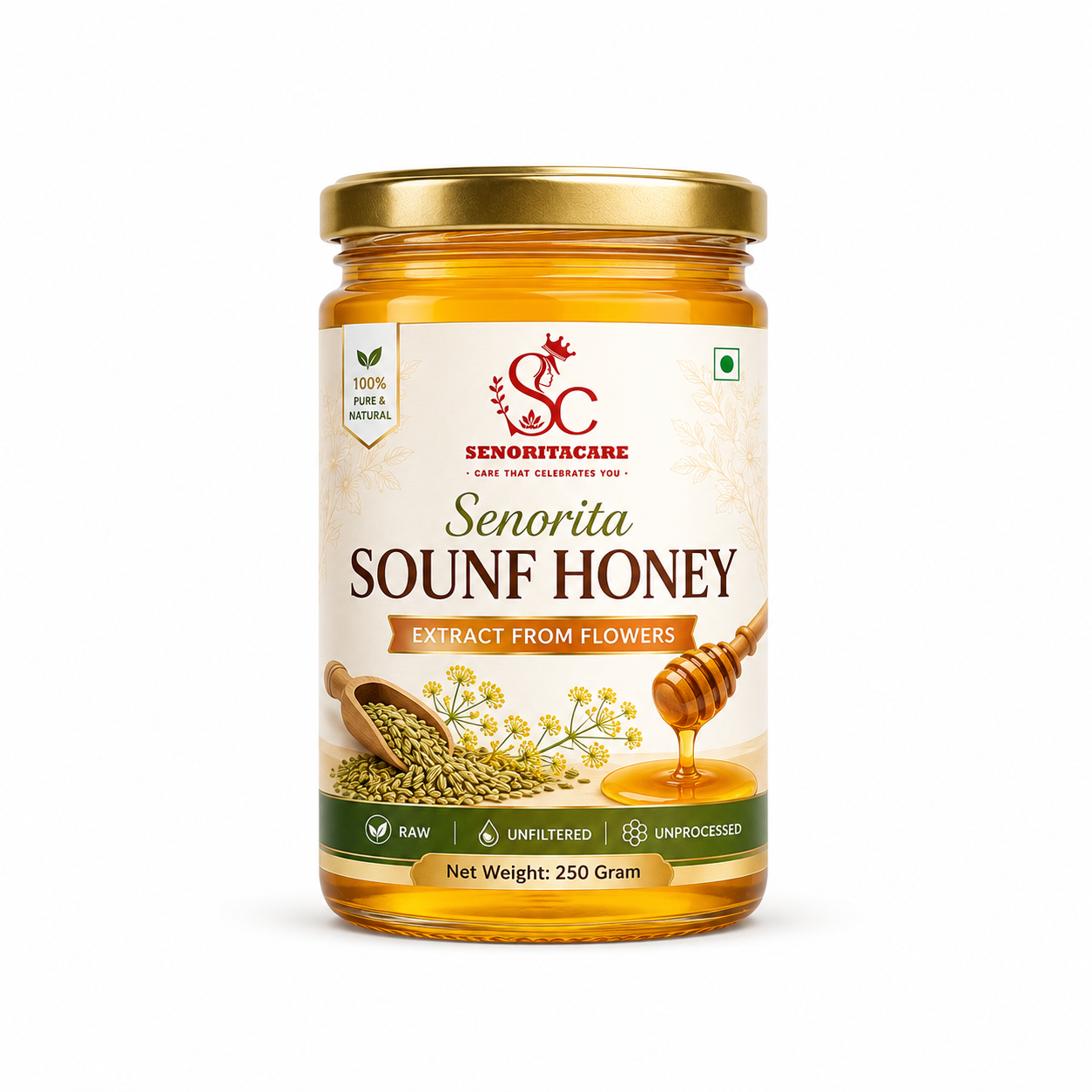 Senorita Sounf Honey 250g Glass Jar – Pure Natural Fennel Seed Honey by Senoritacare