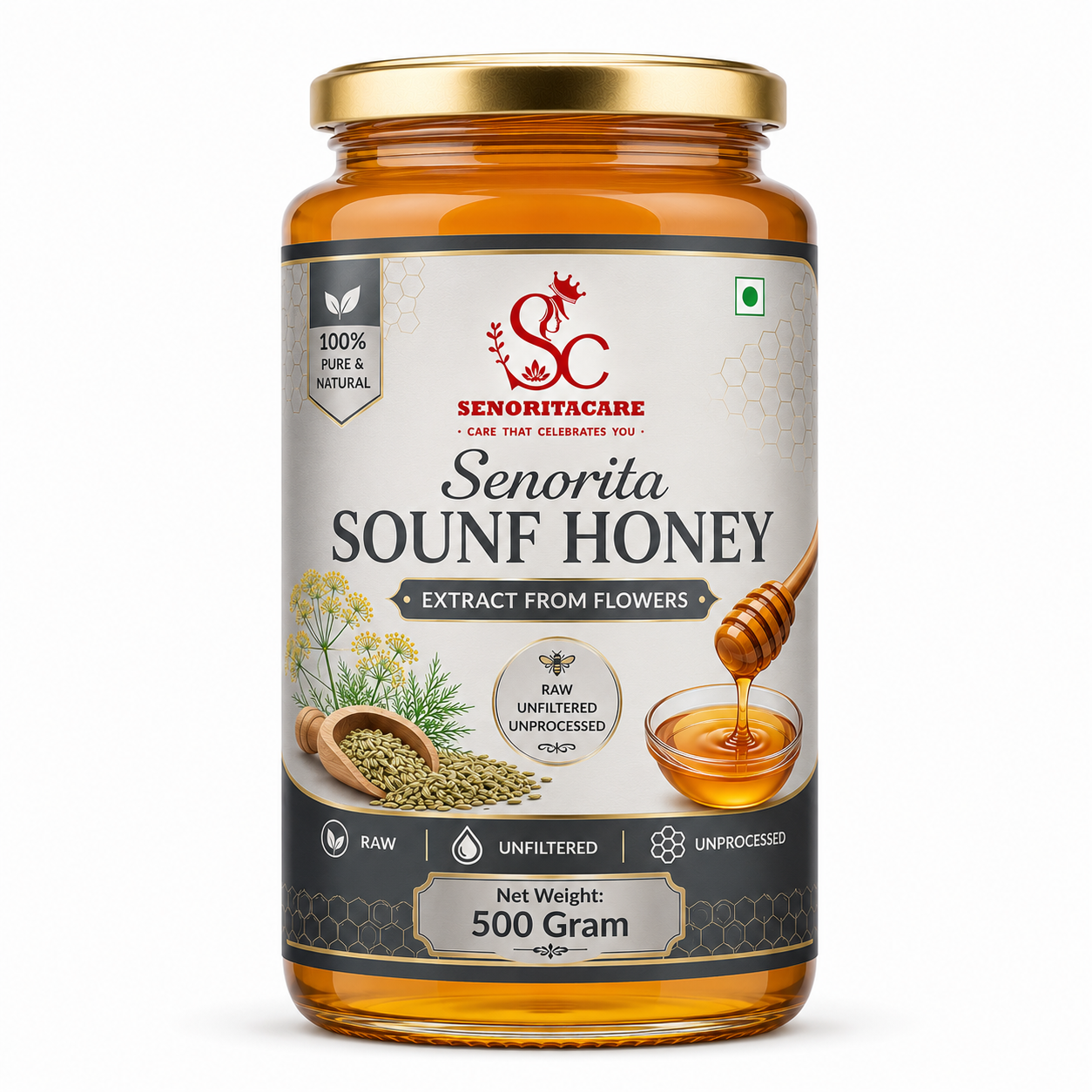 Senorita Sounf Honey 500g Glass Jar – Stamina & Wellness Honey – Senoritacare