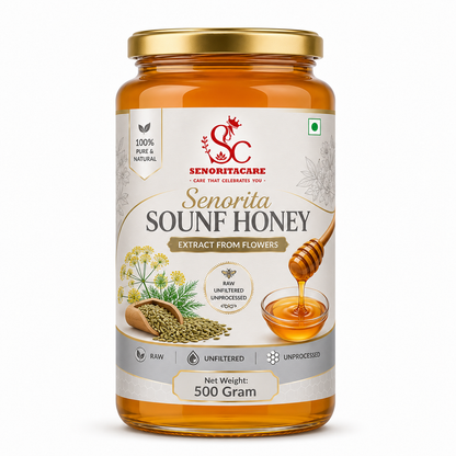 Pure Sounf Honey 500g Glass Jar – Natural Fennel Infused Honey by Senoritacare