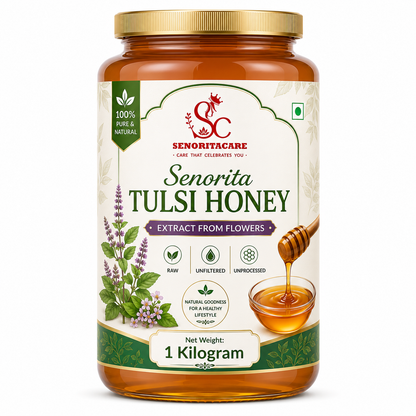 Pure Tulsi Honey 1kg Glass Jar – Ayurvedic Raw Honey for Immunity by Senoritacare