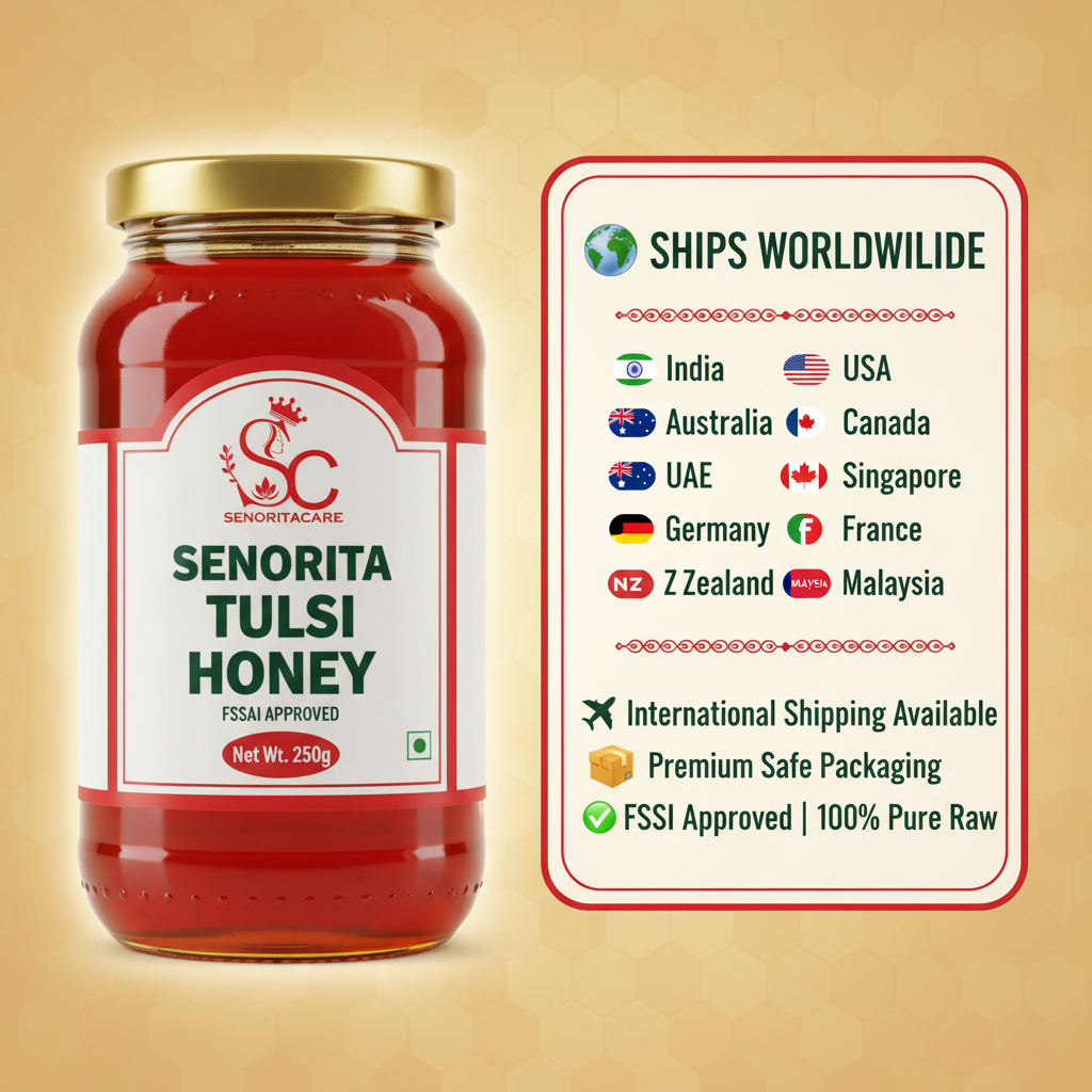 Senorita Tulsi Honey 250g international shipping worldwide by SenoritaCare