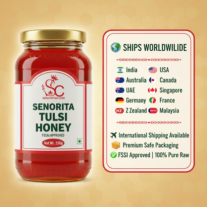 Senorita Tulsi Honey 250g international shipping worldwide by SenoritaCare
