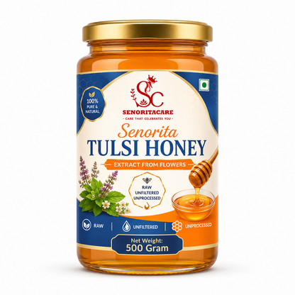 Senorita Tulsi Flower Shudh Honey 500g Glass Jar – Pure Holy Basil Honey by Senoritacare