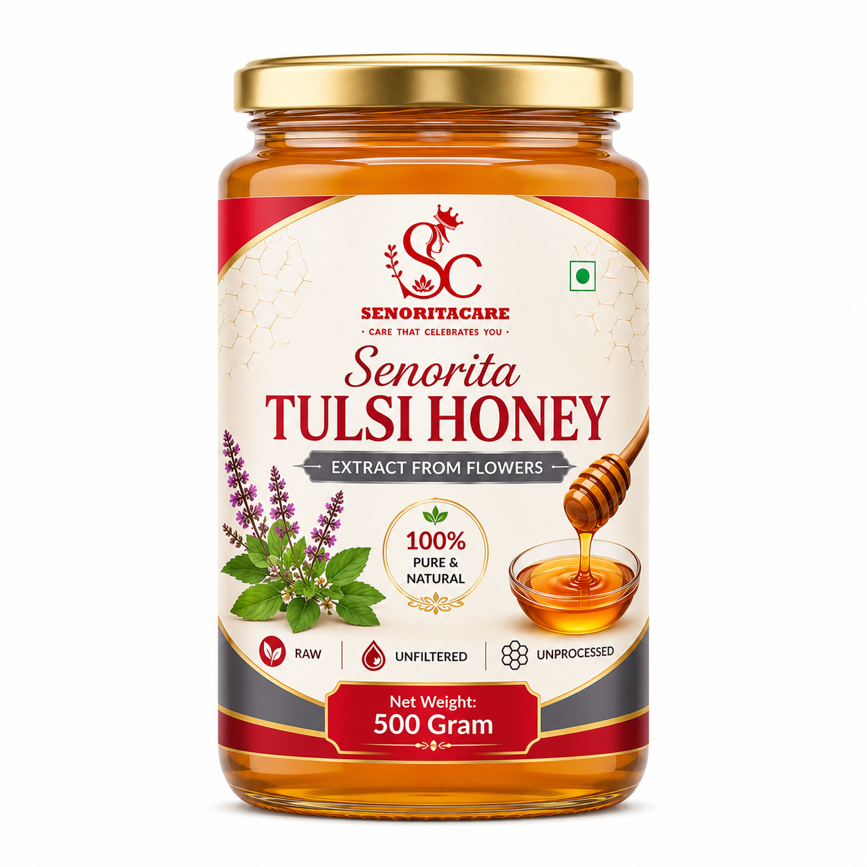 Senorita Tulsi Shudh Honey 500g Jar – Natural Immunity & Skin Glow Honey by Senoritacare