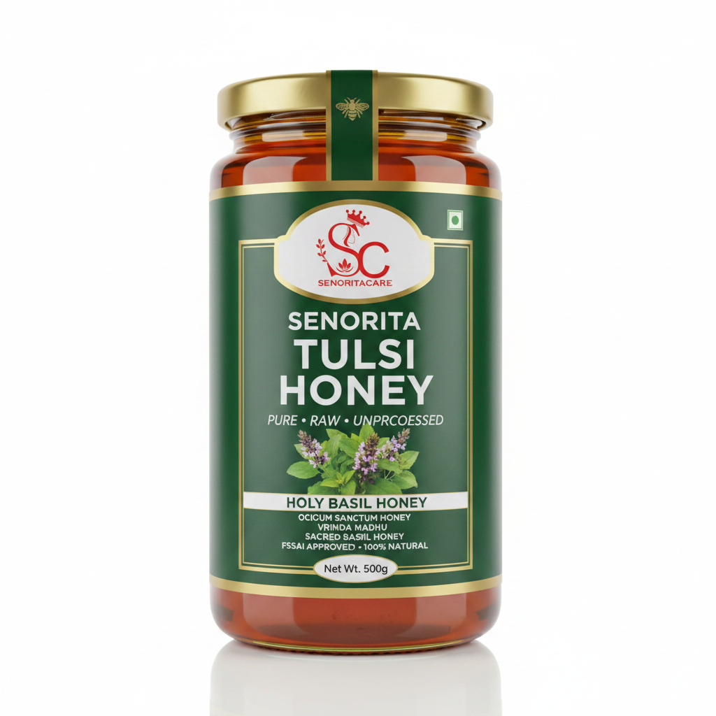 Senorita Tulsi Honey 500g pure raw holy basil honey FSSAI approved Order Now Senorita Honey Now At SenoritaCare Store